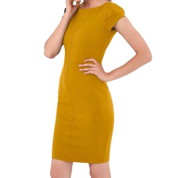 NEW Closet London Yellow Pleated Sleeve Pencil Sheath Dress Size Medium NWT! - Picture 1 of 12
